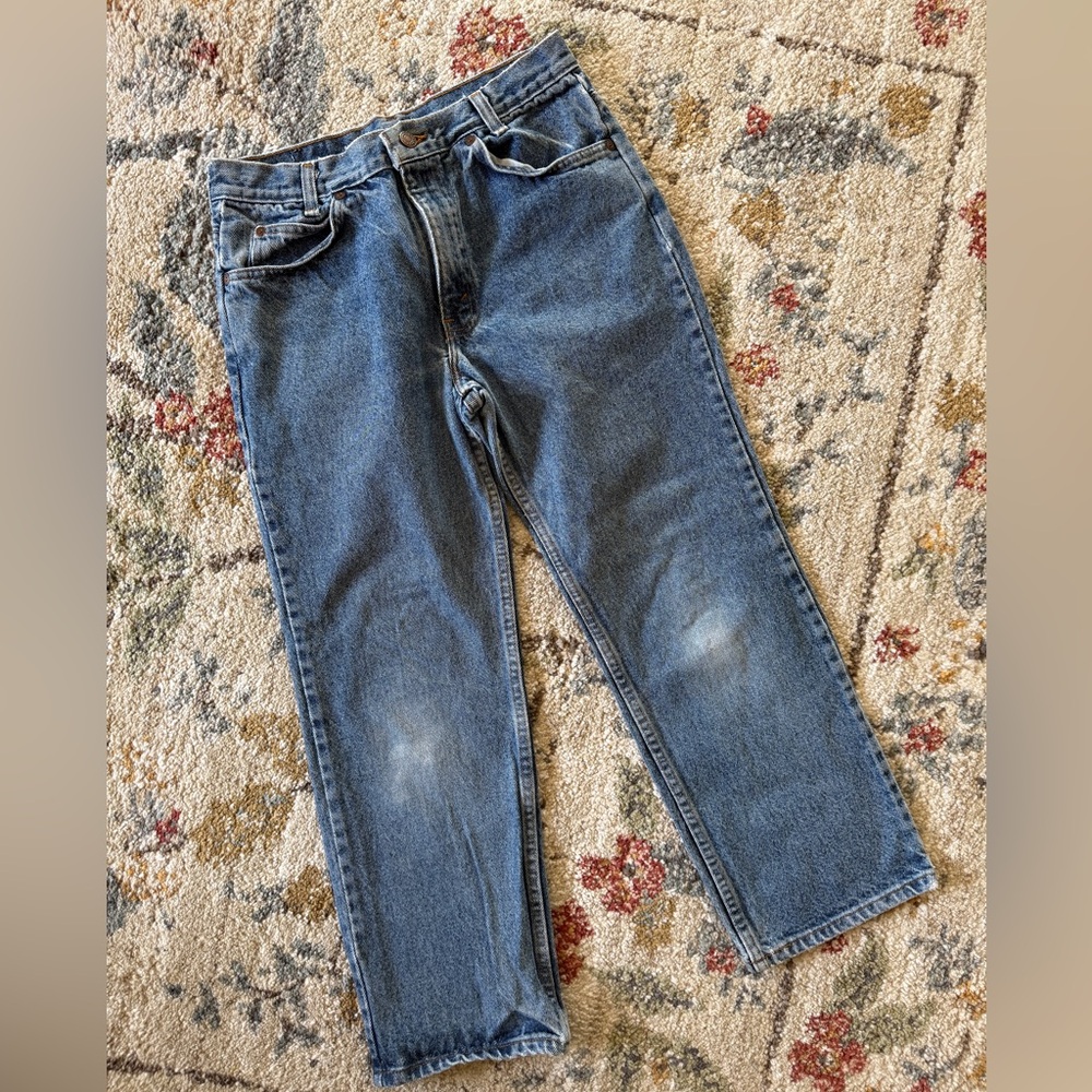 8 short plain pockets vintage Blue Straight-Leg dad style jeans